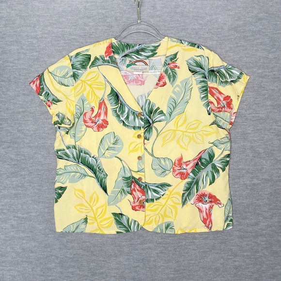 Tops - Vintage Paradise Found Floral Hawaiian Shirt Women's Medium Cropped USA Crop